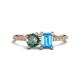 1 - Elyse 6.00 mm Cushion Shape Lab Created Alexandrite and 7x5 mm Emerald Shape Blue Topaz 2 Stone Duo Ring 