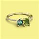 2 - Elyse 6.00 mm Cushion Shape Lab Created Alexandrite and 7x5 mm Emerald Shape Peridot 2 Stone Duo Ring 