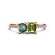 1 - Elyse 6.00 mm Cushion Shape Lab Created Alexandrite and 7x5 mm Emerald Shape Peridot 2 Stone Duo Ring 