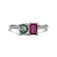 1 - Elyse 6.00 mm Cushion Shape Lab Created Alexandrite and 7x5 mm Emerald Shape Rhodolite Garnet 2 Stone Duo Ring 