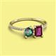 2 - Elyse 6.00 mm Cushion Shape Lab Created Alexandrite and 7x5 mm Emerald Shape Rhodolite Garnet 2 Stone Duo Ring 