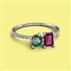 2 - Elyse 6.00 mm Cushion Shape Lab Created Alexandrite and 7x5 mm Emerald Shape Rhodolite Garnet 2 Stone Duo Ring 