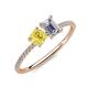 3 - Elyse 6.00 mm Cushion Shape Lab Created Yellow Sapphire and 7x5 mm Emerald Shape Forever Brilliant Moissanite 2 Stone Duo Ring 