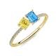 3 - Elyse 6.00 mm Cushion Shape Lab Created Yellow Sapphire and 7x5 mm Emerald Shape Blue Topaz 2 Stone Duo Ring 