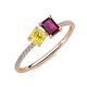 3 - Elyse 6.00 mm Cushion Shape Lab Created Yellow Sapphire and 7x5 mm Emerald Shape Rhodolite Garnet 2 Stone Duo Ring 