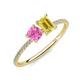 3 - Elyse 6.00 mm Cushion Shape Lab Created Pink Sapphire and 7x5 mm Emerald Shape Lab Created Yellow Sapphire 2 Stone Duo Ring 