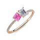 3 - Elyse 6.00 mm Cushion Shape Lab Created Pink Sapphire and 7x5 mm Emerald Shape White Sapphire 2 Stone Duo Ring 