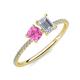 3 - Elyse 6.00 mm Cushion Shape Lab Created Pink Sapphire and 7x5 mm Emerald Shape White Sapphire 2 Stone Duo Ring 