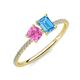 3 - Elyse 6.00 mm Cushion Shape Lab Created Pink Sapphire and 7x5 mm Emerald Shape Blue Topaz 2 Stone Duo Ring 