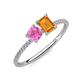 3 - Elyse 6.00 mm Cushion Shape Lab Created Pink Sapphire and 7x5 mm Emerald Shape Citrine 2 Stone Duo Ring 