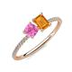 3 - Elyse 6.00 mm Cushion Shape Lab Created Pink Sapphire and 7x5 mm Emerald Shape Citrine 2 Stone Duo Ring 