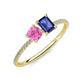 3 - Elyse 6.00 mm Cushion Shape Lab Created Pink Sapphire and 7x5 mm Emerald Shape Iolite 2 Stone Duo Ring 
