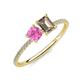 3 - Elyse 6.00 mm Cushion Shape Lab Created Pink Sapphire and 7x5 mm Emerald Shape Smoky Quartz 2 Stone Duo Ring 