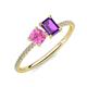 3 - Elyse 6.00 mm Cushion Shape Lab Created Pink Sapphire and 7x5 mm Emerald Shape Amethyst 2 Stone Duo Ring 