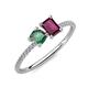 3 - Elyse 6.00 mm Cushion Shape Lab Created Alexandrite and 7x5 mm Emerald Shape Rhodolite Garnet 2 Stone Duo Ring 