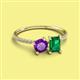 2 - Elyse 6.00 mm Cushion Shape Amethyst and 7x5 mm Emerald Shape Lab Created Emerald 2 Stone Duo Ring 