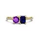 1 - Elyse 6.00 mm Cushion Shape Amethyst and 7x5 mm Emerald Shape Lab Created Blue Sapphire 2 Stone Duo Ring 