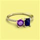 2 - Elyse 6.00 mm Cushion Shape Amethyst and 7x5 mm Emerald Shape Lab Created Blue Sapphire 2 Stone Duo Ring 