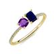 3 - Elyse 6.00 mm Cushion Shape Amethyst and 7x5 mm Emerald Shape Lab Created Blue Sapphire 2 Stone Duo Ring 