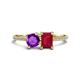 1 - Elyse 6.00 mm Cushion Shape Amethyst and 7x5 mm Emerald Shape Lab Created Ruby 2 Stone Duo Ring 