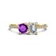 1 - Elyse 6.00 mm Cushion Shape Amethyst and 7x5 mm Emerald Shape Forever Brilliant Moissanite 2 Stone Duo Ring 