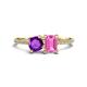 1 - Elyse 6.00 mm Cushion Shape Amethyst and 7x5 mm Emerald Shape Lab Created Pink Sapphire 2 Stone Duo Ring 