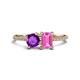1 - Elyse 6.00 mm Cushion Shape Amethyst and 7x5 mm Emerald Shape Lab Created Pink Sapphire 2 Stone Duo Ring 