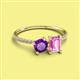 2 - Elyse 6.00 mm Cushion Shape Amethyst and 7x5 mm Emerald Shape Lab Created Pink Sapphire 2 Stone Duo Ring 