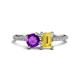 1 - Elyse 6.00 mm Cushion Shape Amethyst and 7x5 mm Emerald Shape Lab Created Yellow Sapphire 2 Stone Duo Ring 