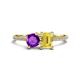1 - Elyse 6.00 mm Cushion Shape Amethyst and 7x5 mm Emerald Shape Lab Created Yellow Sapphire 2 Stone Duo Ring 