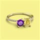 2 - Elyse 6.00 mm Cushion Shape Amethyst and 7x5 mm Emerald Shape Lab Created Yellow Sapphire 2 Stone Duo Ring 