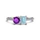 1 - Elyse 6.00 mm Cushion Shape Amethyst and 7x5 mm Emerald Shape Aquamarine 2 Stone Duo Ring 