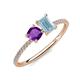 3 - Elyse 6.00 mm Cushion Shape Amethyst and 7x5 mm Emerald Shape Aquamarine 2 Stone Duo Ring 