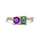 1 - Elyse 6.00 mm Cushion Shape Amethyst and 7x5 mm Emerald Shape Lab Created Alexandrite 2 Stone Duo Ring 