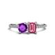 1 - Elyse 6.00 mm Cushion Shape Amethyst and 7x5 mm Emerald Shape Pink Tourmaline 2 Stone Duo Ring 