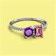 2 - Elyse 6.00 mm Cushion Shape Amethyst and 7x5 mm Emerald Shape Pink Tourmaline 2 Stone Duo Ring 