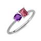 3 - Elyse 6.00 mm Cushion Shape Amethyst and 7x5 mm Emerald Shape Pink Tourmaline 2 Stone Duo Ring 