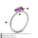 4 - Elyse 6.00 mm Cushion Shape Amethyst and 7x5 mm Emerald Shape Pink Tourmaline 2 Stone Duo Ring 