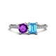 1 - Elyse 6.00 mm Cushion Shape Amethyst and 7x5 mm Emerald Shape Blue Topaz 2 Stone Duo Ring 