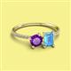 2 - Elyse 6.00 mm Cushion Shape Amethyst and 7x5 mm Emerald Shape Blue Topaz 2 Stone Duo Ring 