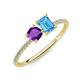 3 - Elyse 6.00 mm Cushion Shape Amethyst and 7x5 mm Emerald Shape Blue Topaz 2 Stone Duo Ring 