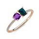 3 - Elyse 6.00 mm Cushion Shape Amethyst and 7x5 mm Emerald Shape London Blue Topaz 2 Stone Duo Ring 