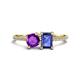 1 - Elyse 6.00 mm Cushion Shape Amethyst and 7x5 mm Emerald Shape Iolite 2 Stone Duo Ring 