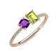 3 - Elyse 6.00 mm Cushion Shape Amethyst and 7x5 mm Emerald Shape Peridot 2 Stone Duo Ring 