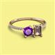 2 - Elyse 6.00 mm Cushion Shape Amethyst and 7x5 mm Emerald Shape Smoky Quartz 2 Stone Duo Ring 