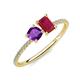 3 - Elyse 6.00 mm Cushion Shape Amethyst and 7x5 mm Emerald Shape Lab Created Ruby 2 Stone Duo Ring 