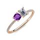 3 - Elyse 6.00 mm Cushion Shape Amethyst and IGI Certified 7x5 mm Emerald Shape Lab Grown Diamond 2 Stone Duo Ring 