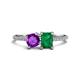 1 - Elyse 6.00 mm Cushion Shape Amethyst and 7x5 mm Emerald Shape Lab Created Emerald 2 Stone Duo Ring 