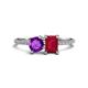 1 - Elyse 6.00 mm Cushion Shape Amethyst and 7x5 mm Emerald Shape Lab Created Ruby 2 Stone Duo Ring 