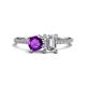 1 - Elyse 6.00 mm Cushion Shape Amethyst and 7x5 mm Emerald Shape Forever Brilliant Moissanite 2 Stone Duo Ring 